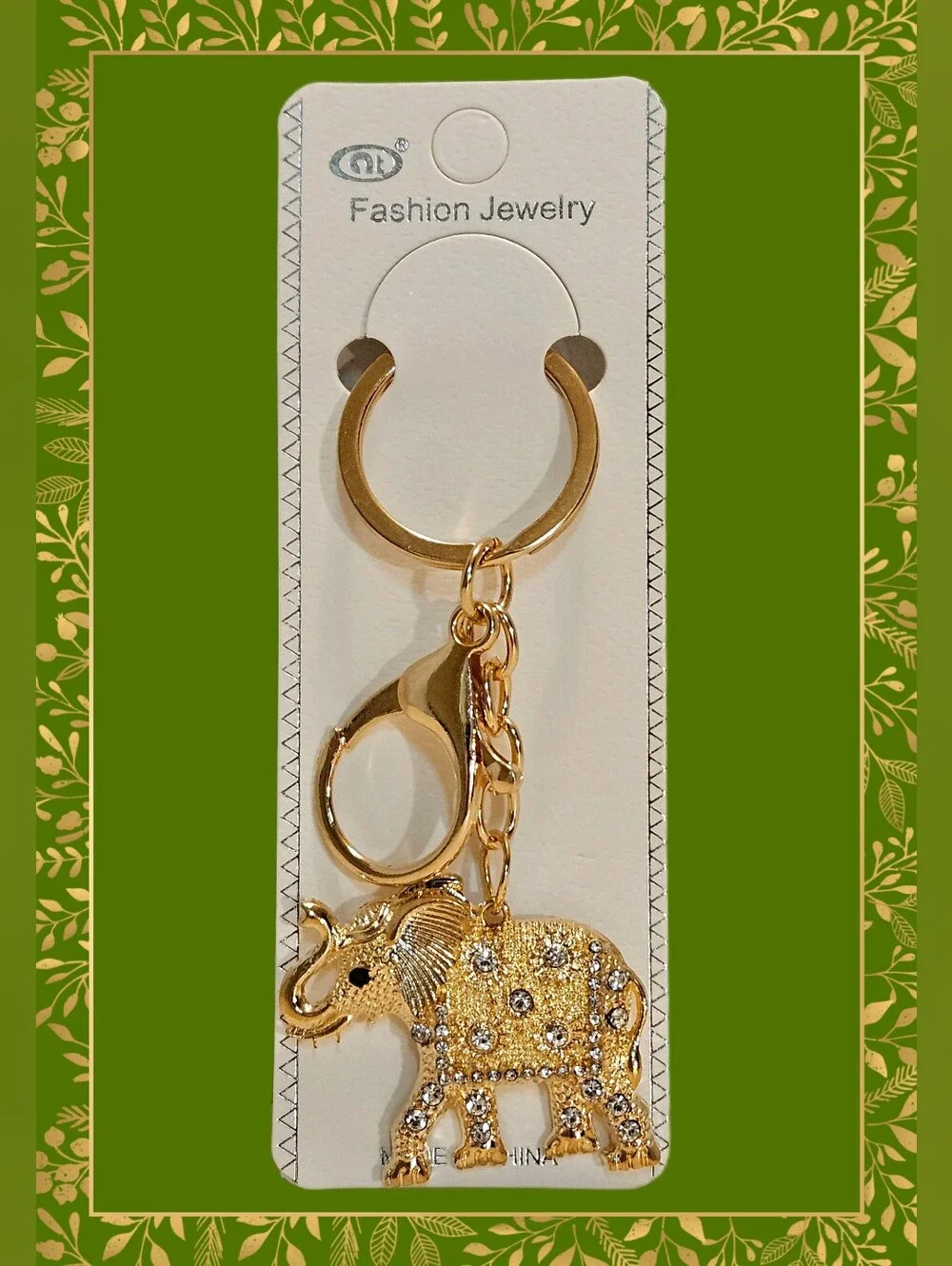 Gold Tone Elephant Purse & Keychain Bag Charm With Sparkling Rhinestones